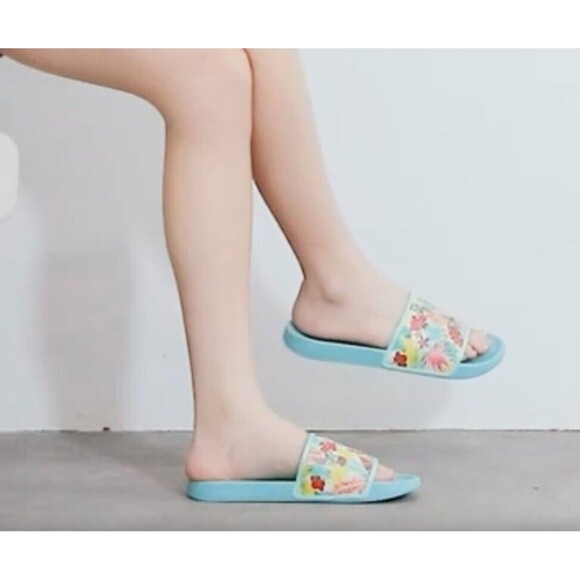 Women Slide Sandal Size 8 Slip On Floral Blue New - Picture 7 of 7